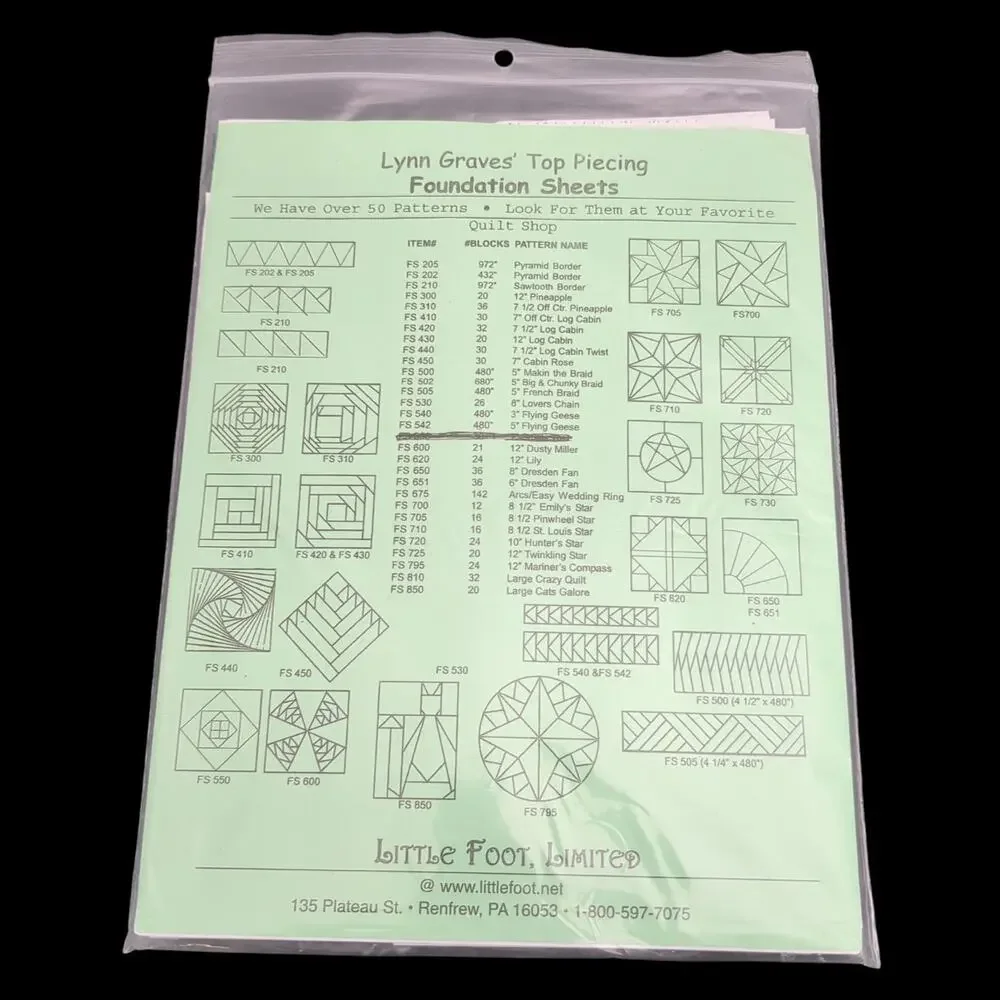 Lynn Graves Foundation Sheets Pineapple #FS300 1 3/4 Package Quilt Pattern